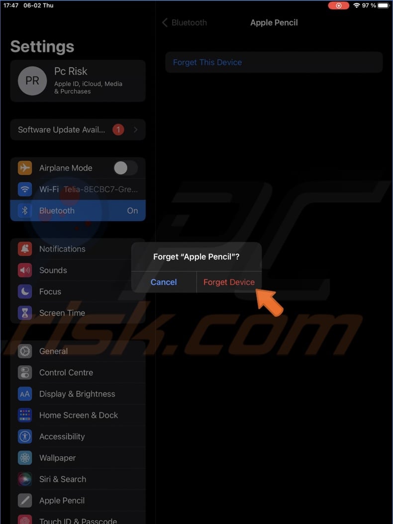 Tap on Forget Device