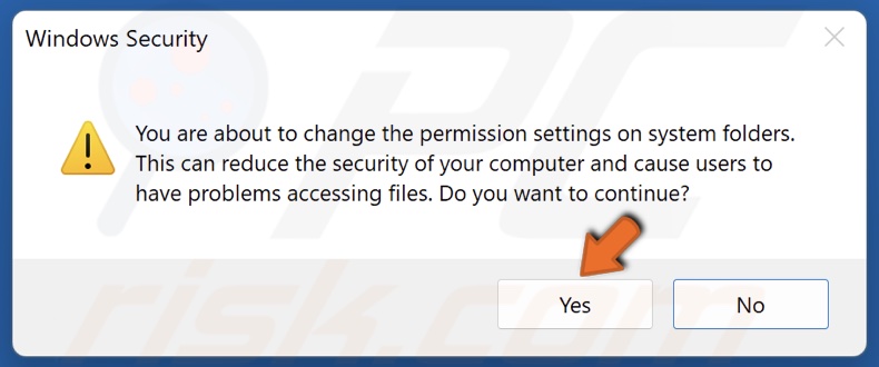 Click Yes to confirm the action