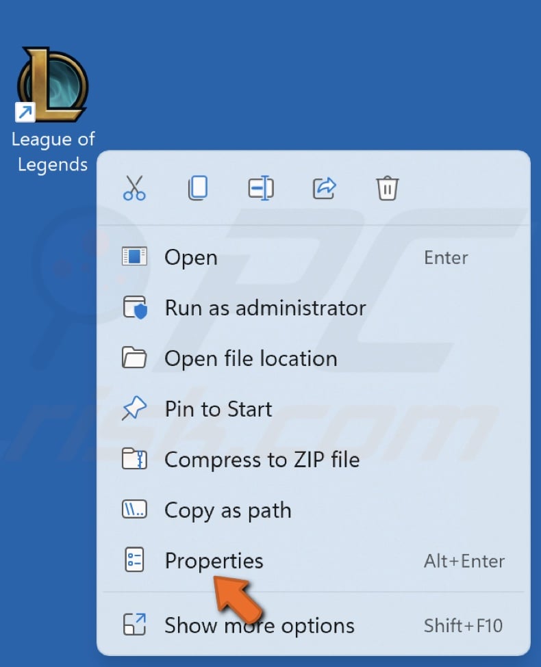 Right-click the League of Legends launcher and click Properties
