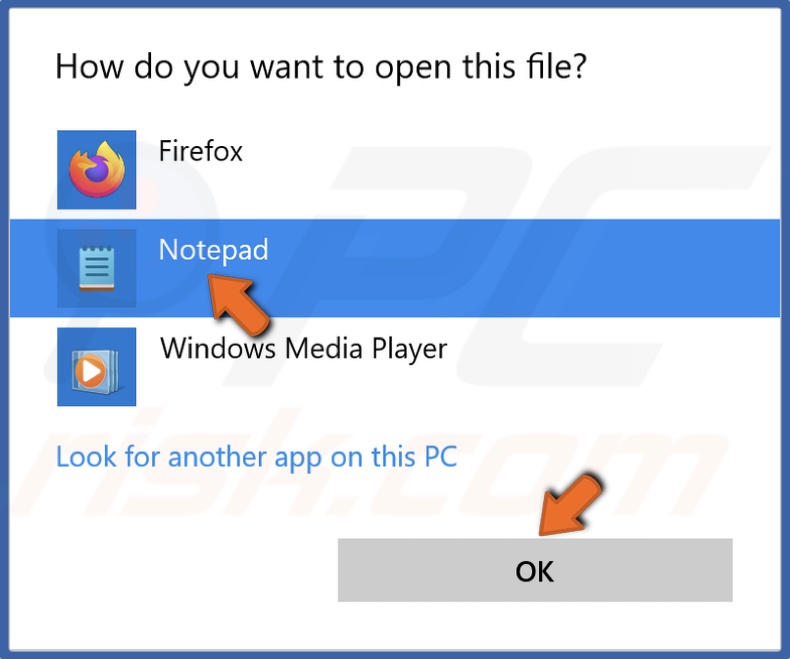 Select Notepad and click OK