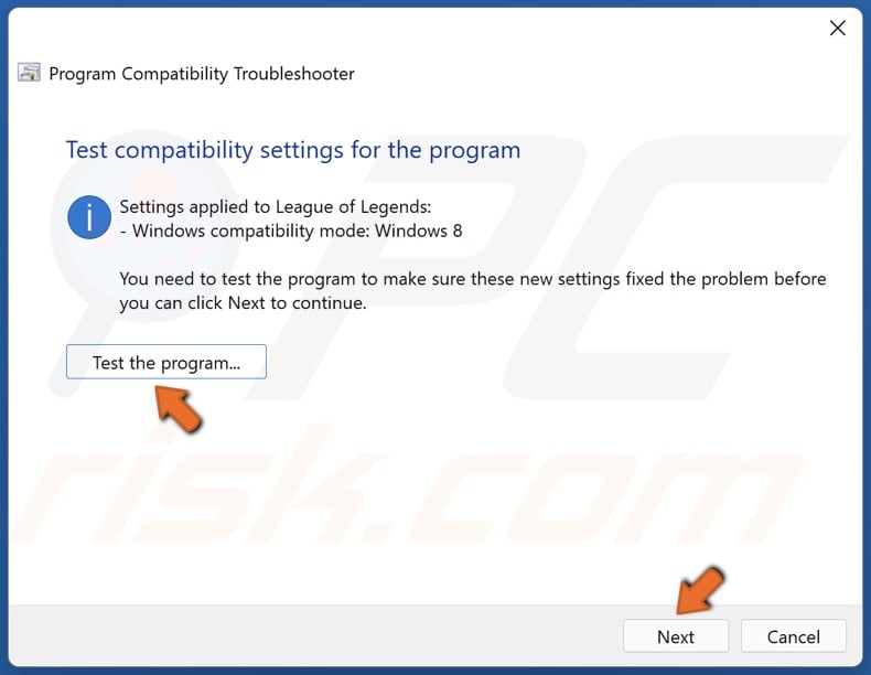 Click Test the program