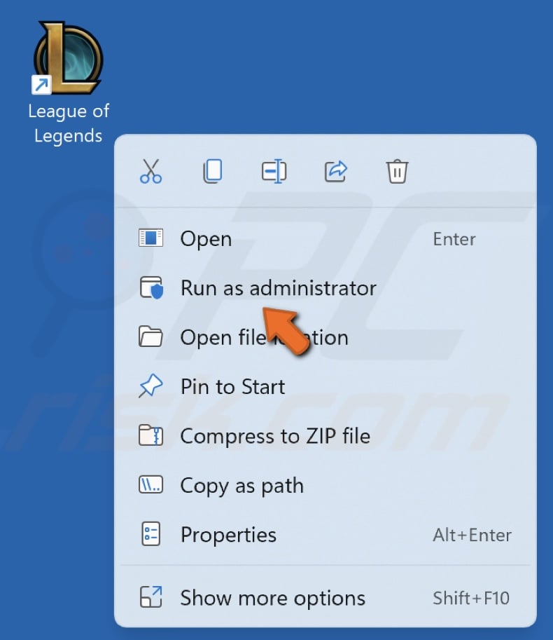 Right-click the League of Legends shortcut and click Run as an administrator