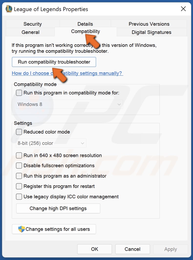 Click Run compatibility troubleshooter
