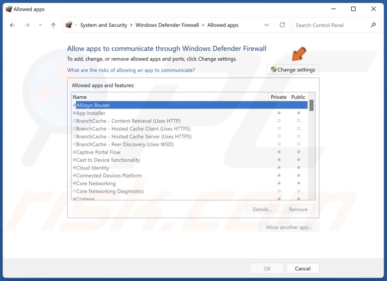 Click Change settings