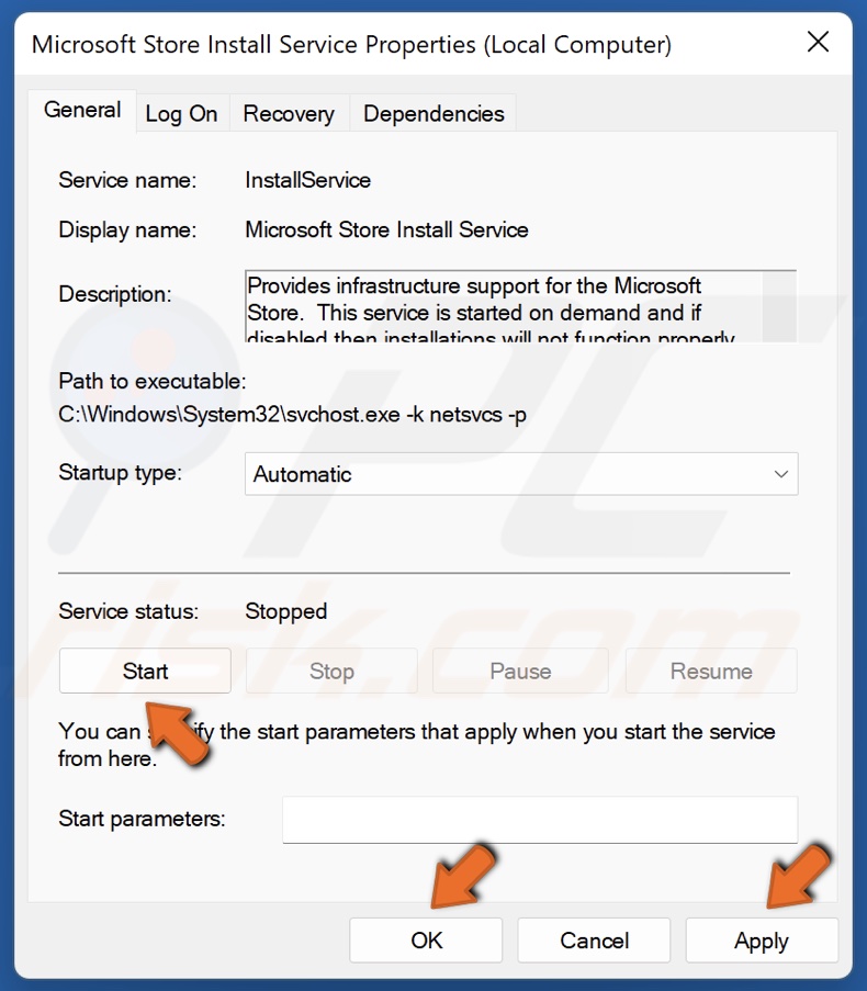 Click Start and then Click Apply and click OK