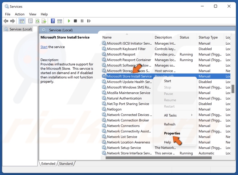 Right-click Microsoft Store Install Service and select Properties