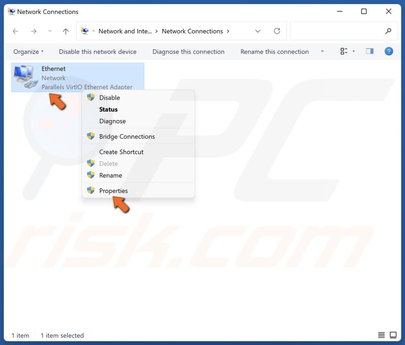 Right-clcik your network adapter and click Properties