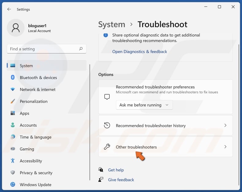 Click Other troubleshooters