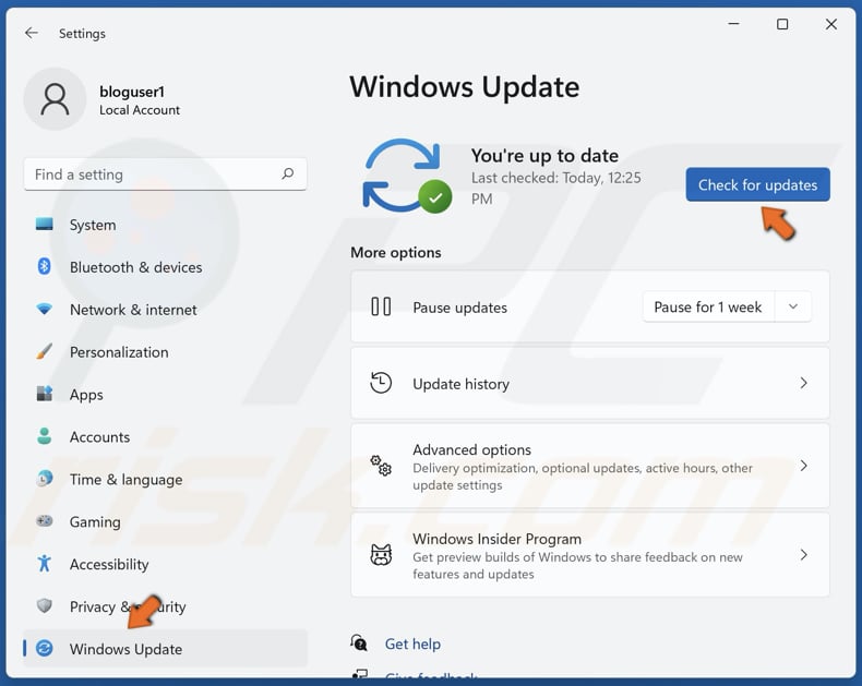 Click Check for updates