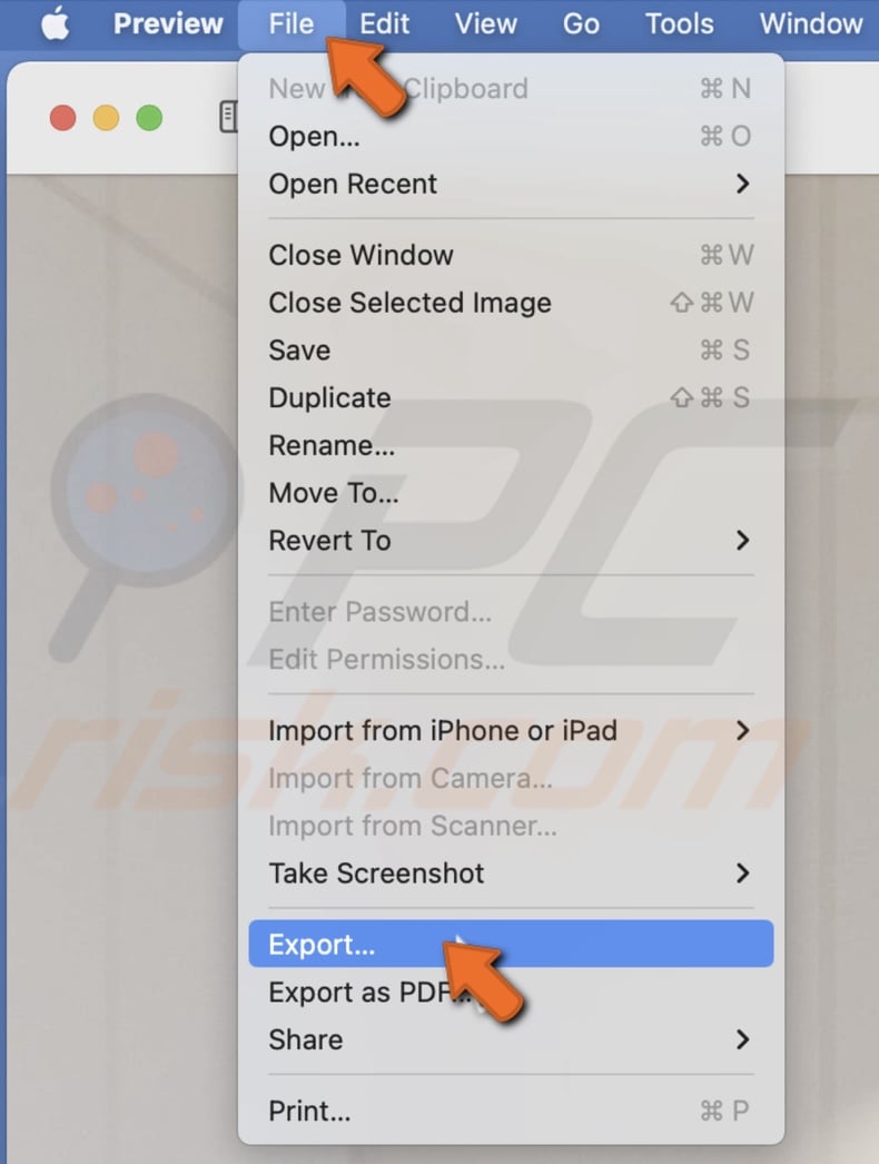 Click on Export