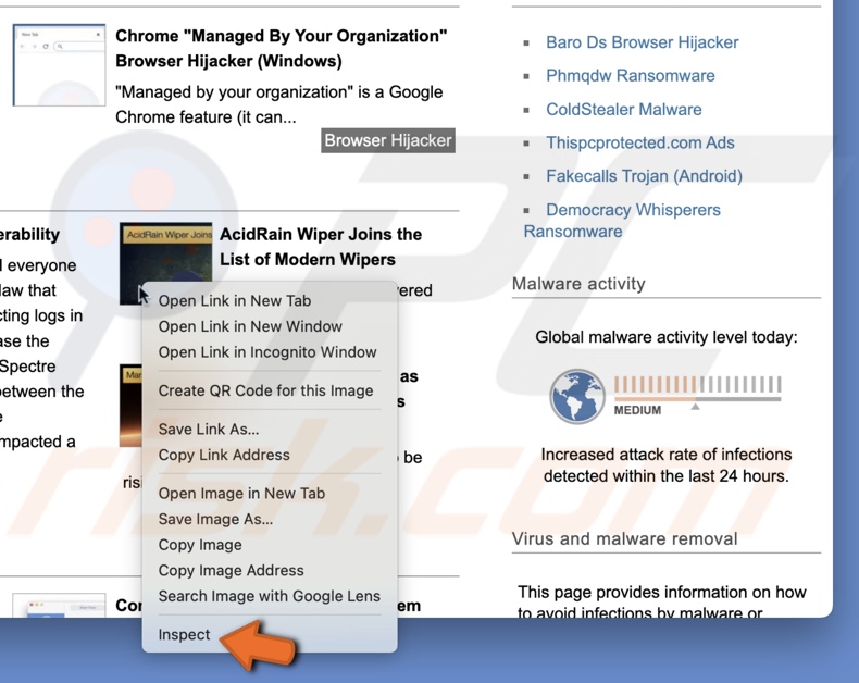 Inspect element in Chrome