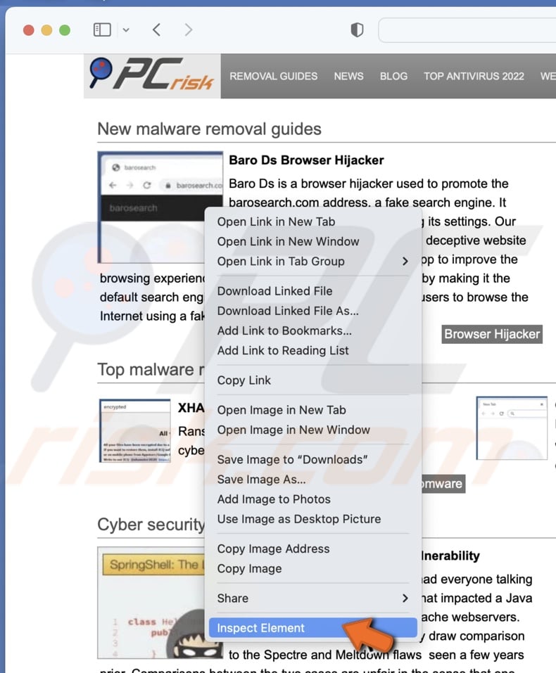Inspect element in Safari
