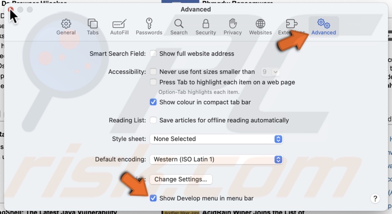 Show develop menu in menu bar