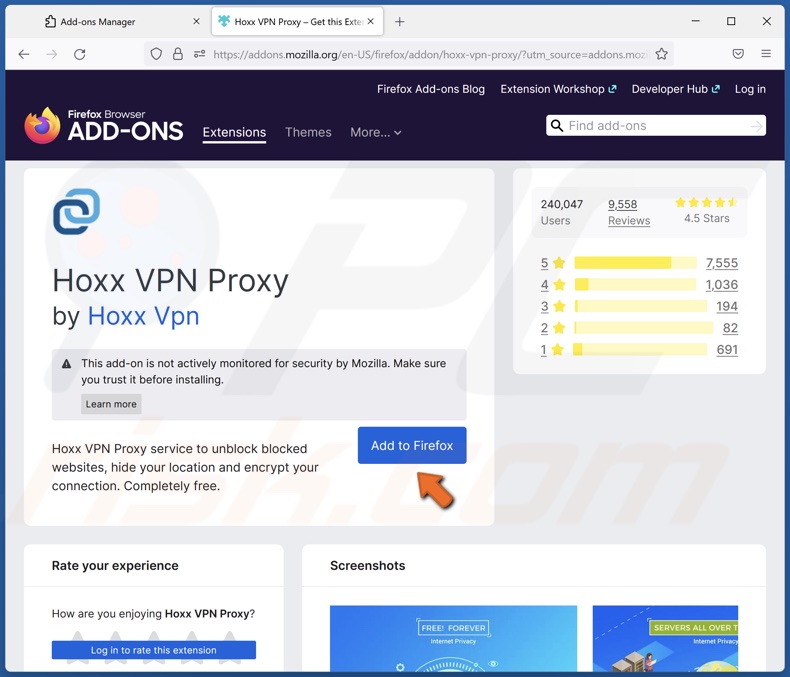 Click Add to Firefox