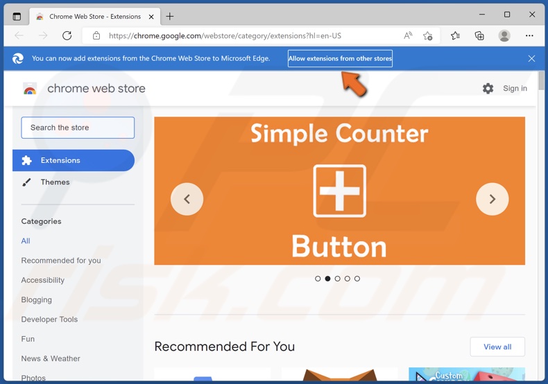 Click Allow extensions from other stores