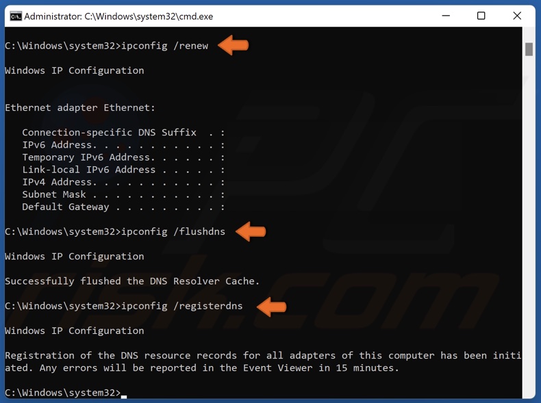 Run ipconfig /renew and ipconfig /flushdns and ipconfig /registerdns commands