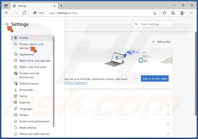 Select Privacy, search, and services