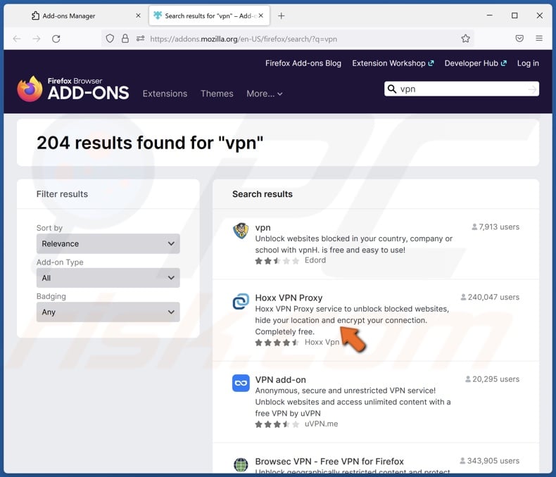 Select a VPN for Firefox