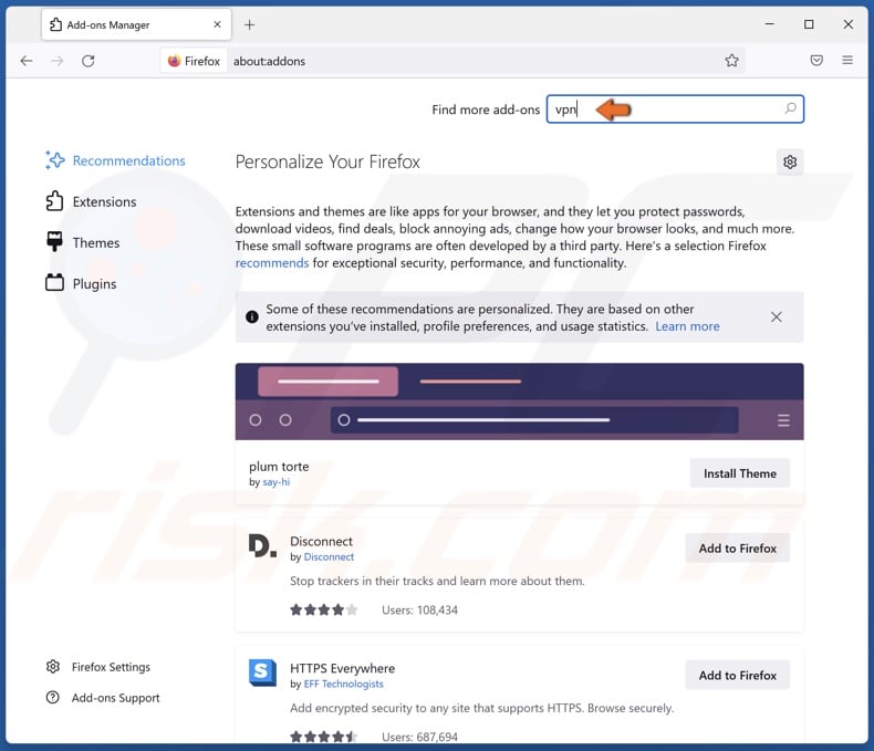 Type in VPN in the search bar and press Enter