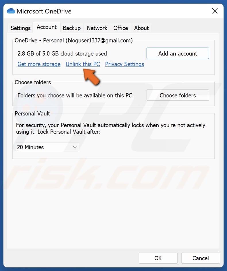 Click Unlink this PC