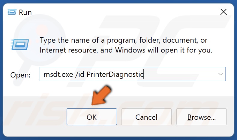 Type in msdt.exe /id PrinterDiagnostic in Run and click OK