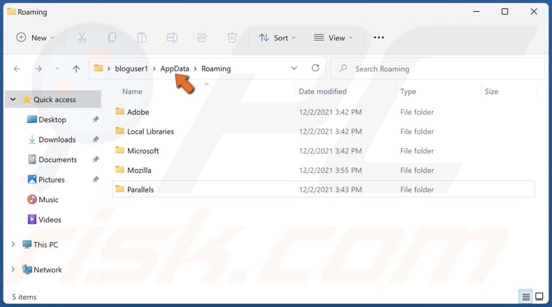 Click Appdata in the address bar
