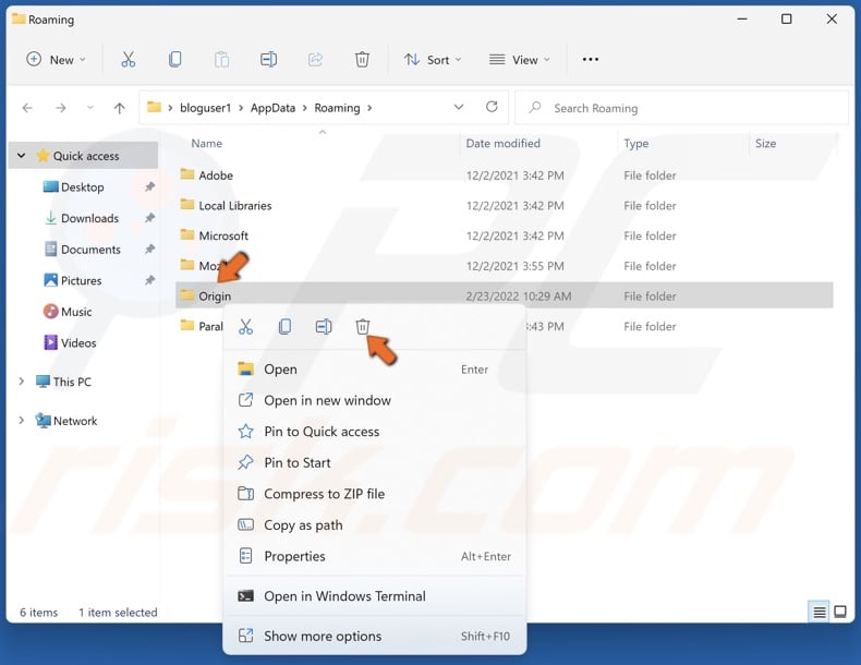 Delete the Origin folder in the Roaming folder
