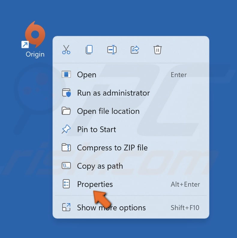 Right-click the Origin shortcut and click Properties