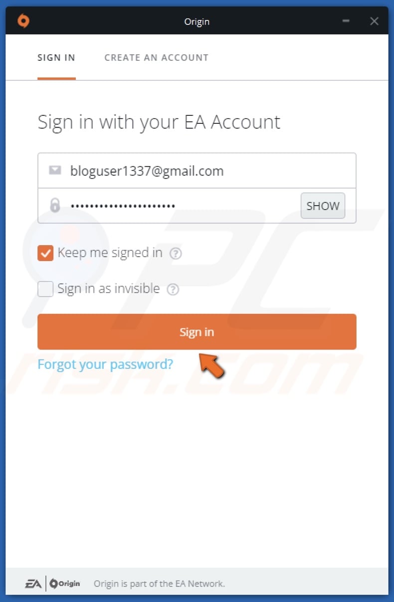 Enter your email address and password and click Sign in