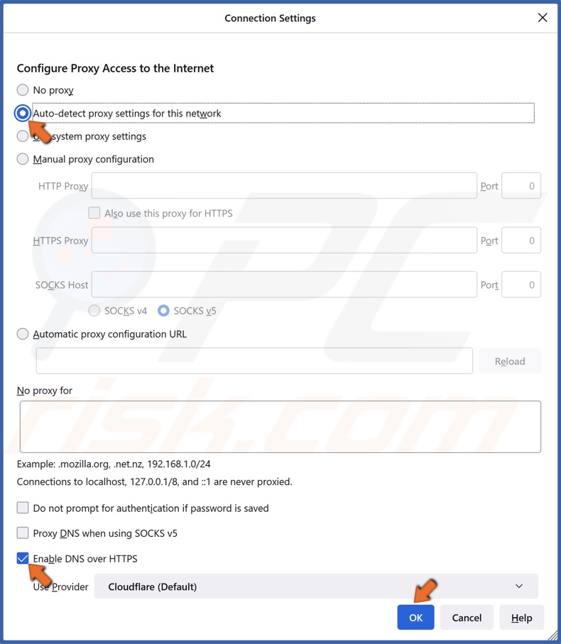 Enable DNS over HTTPS and click OK