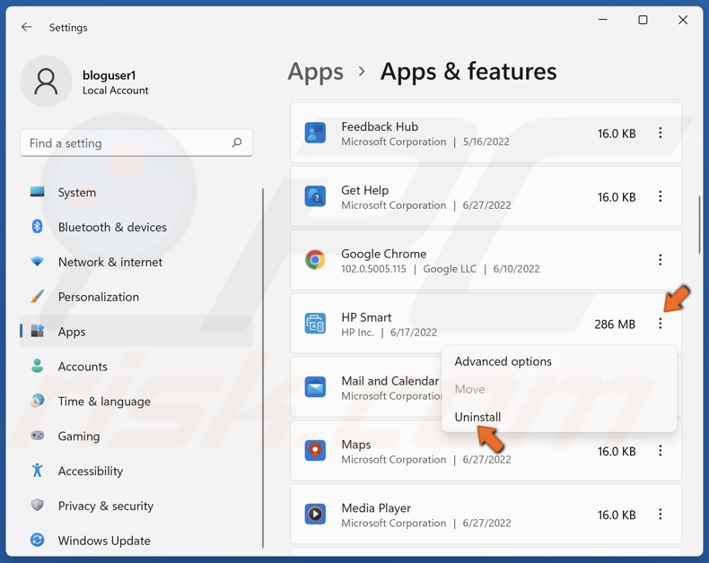 Click the ellipsis and click Uninstall