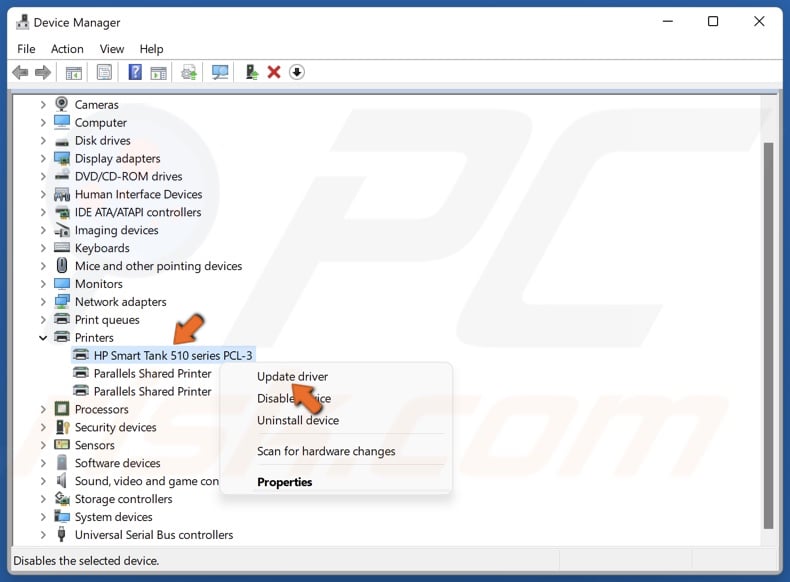 Right-click your printer and click Update driver