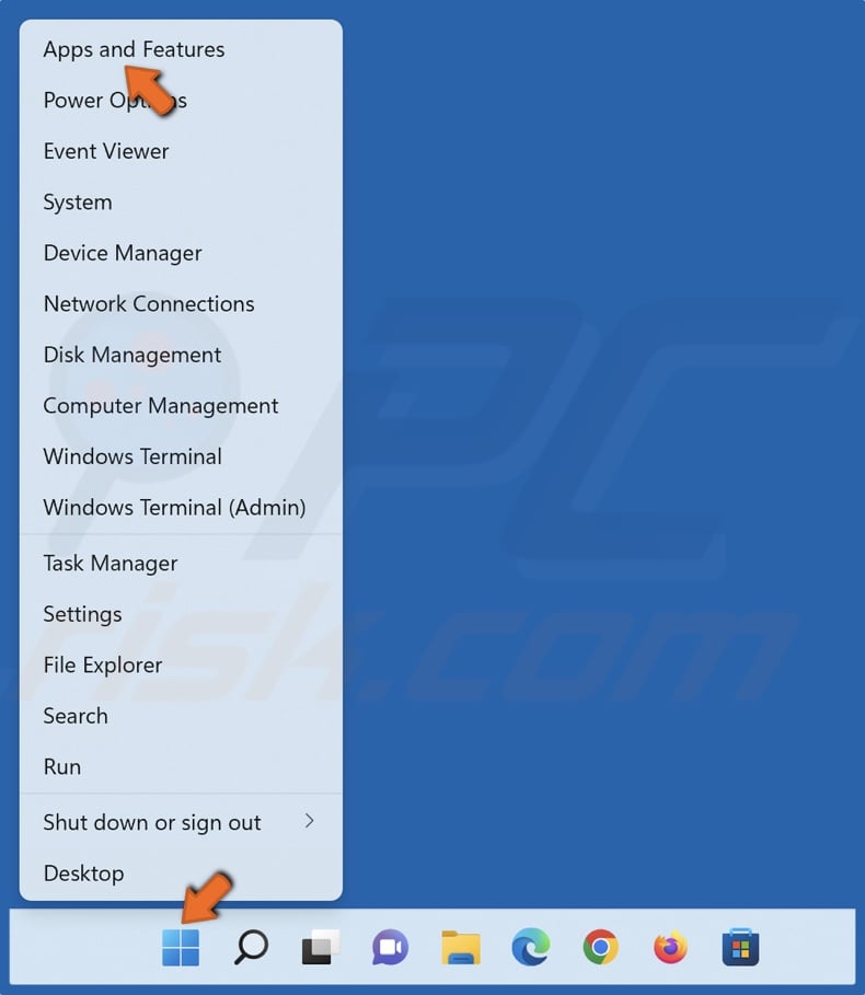Right-click Start and click Apps and Features