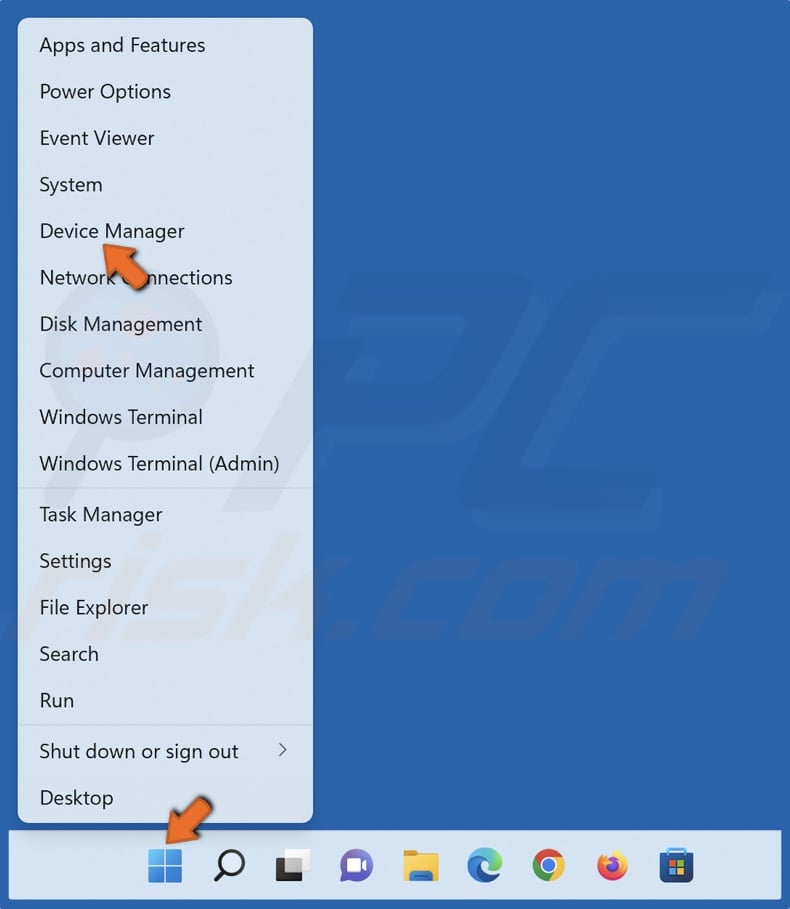 Right-click Start and select Device Manager