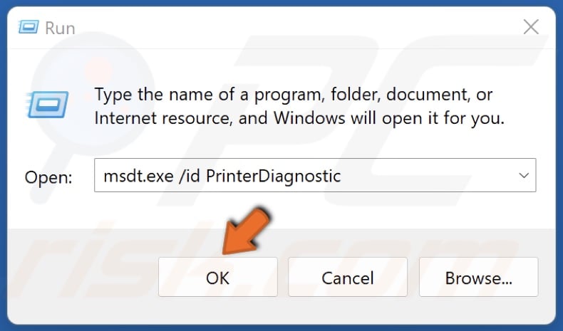 Type in msdt.exe /id PrinterDiagnostic in Run and click OK