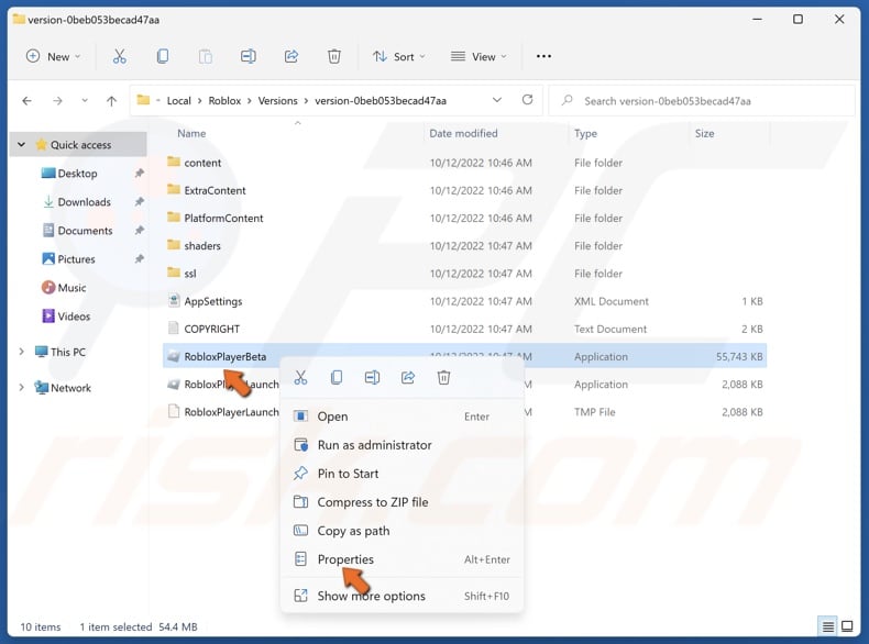 Right-click RobloxPlayerBeta and click Properties