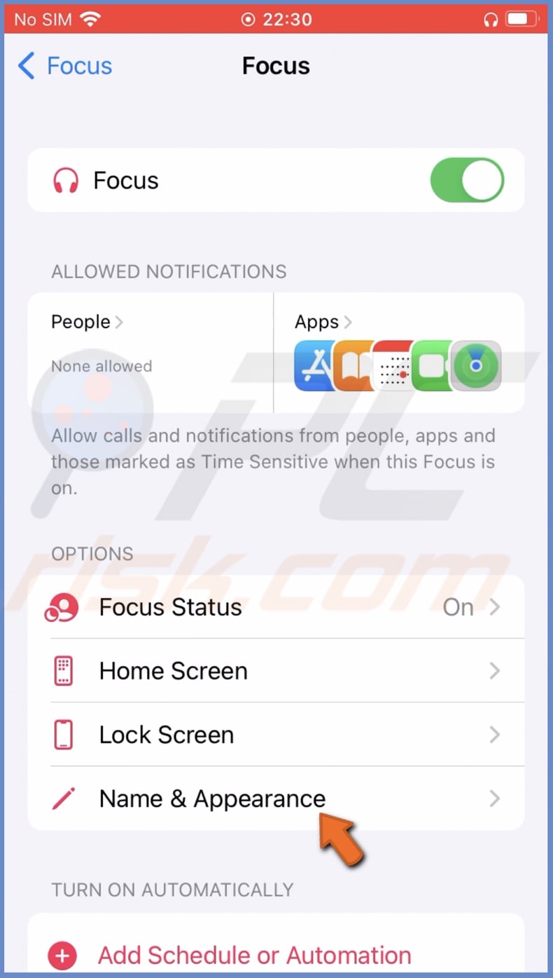 Tap on Name & Appearance