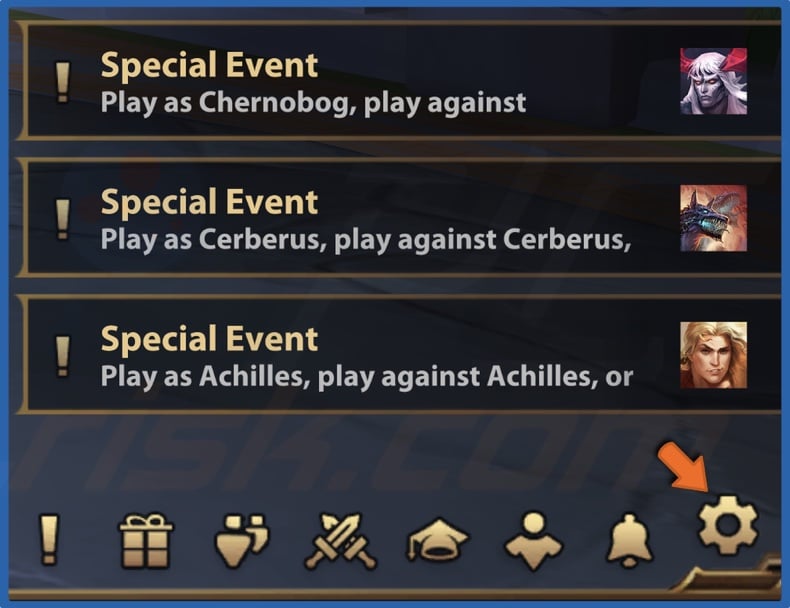 Click Settings in Smite main menu