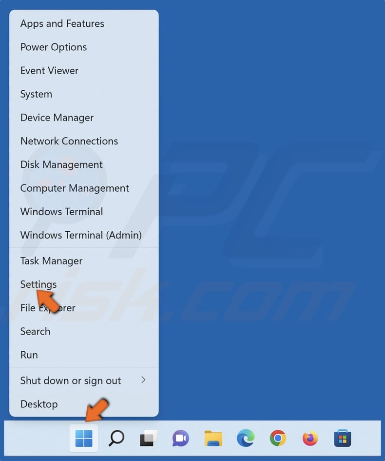 Right-click Start and select Settings