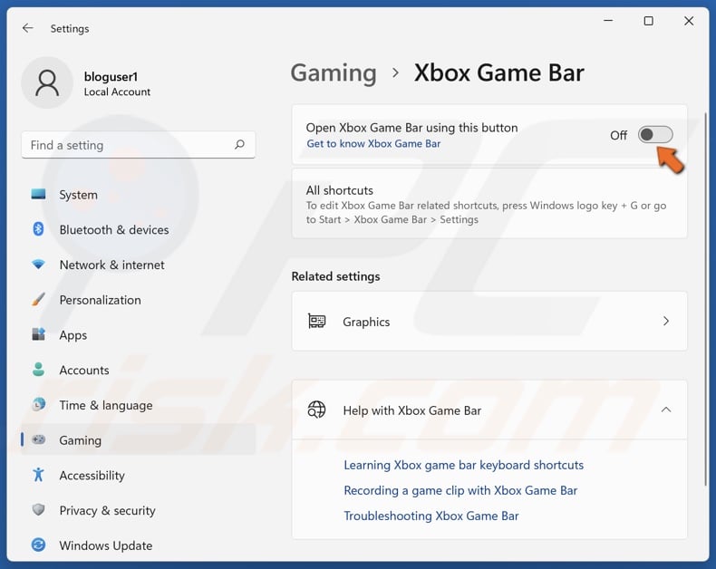 Toggle off the Open Xbox Game Bar using this button on a controller option