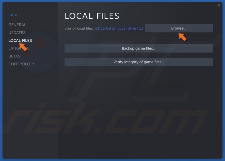 Select the Local Files tab and click Browse
