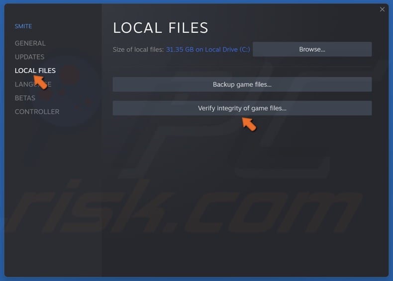 Select the Local Files tab and click Verify integrity of game files