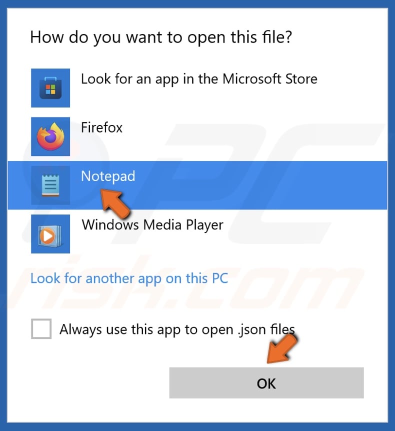 Select Notepad and click OK