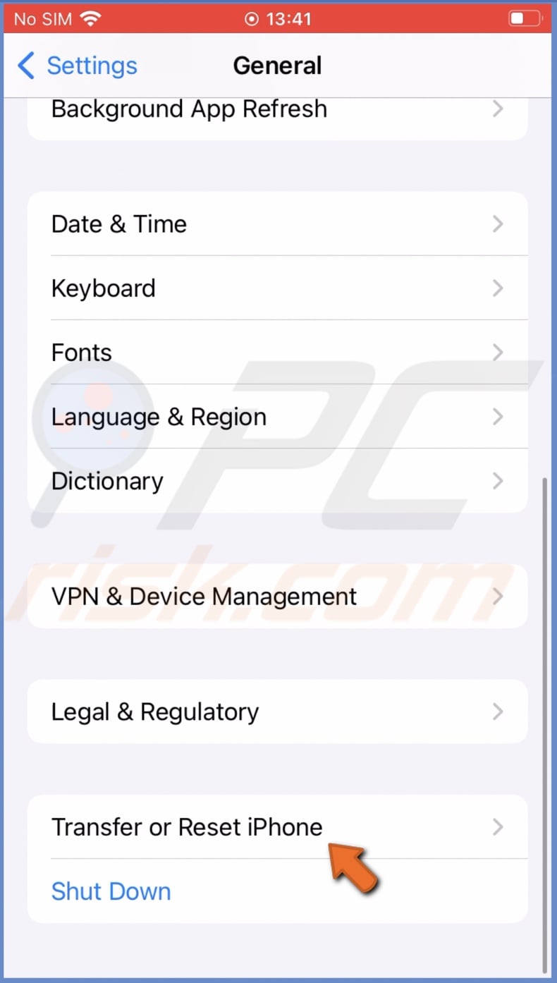 Transfer or Reset iPhone