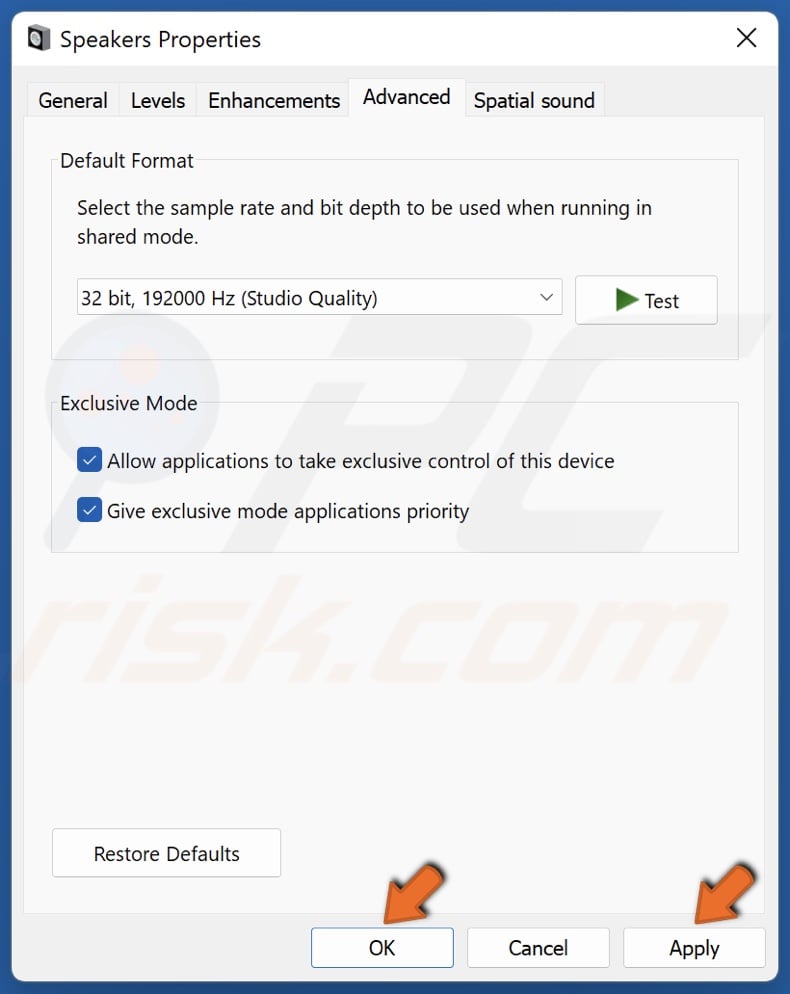 Click Apply and click OK