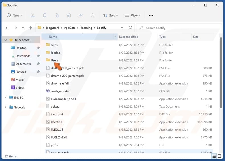 Go to the Users folder
