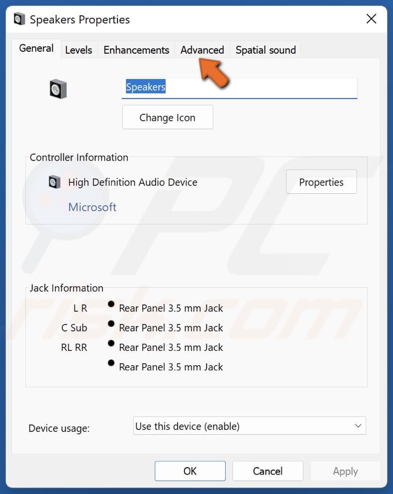 Select the Advanced tab