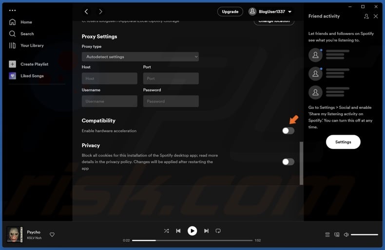 Toggle off hardware acceleration for Spotify