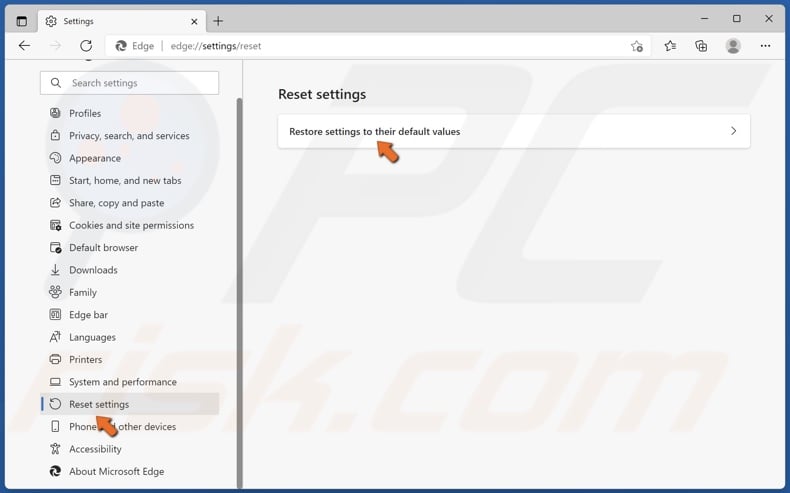 Click Reset settings and clcik Restore settings to their default values
