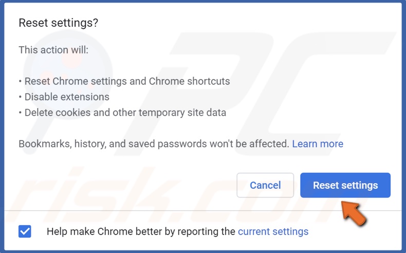 Click Reset settings